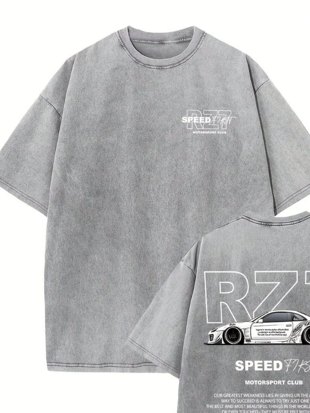 Grey Casual Men's Graphic Pure Cotton Loose Regular Hem Round Neck T-Shirt